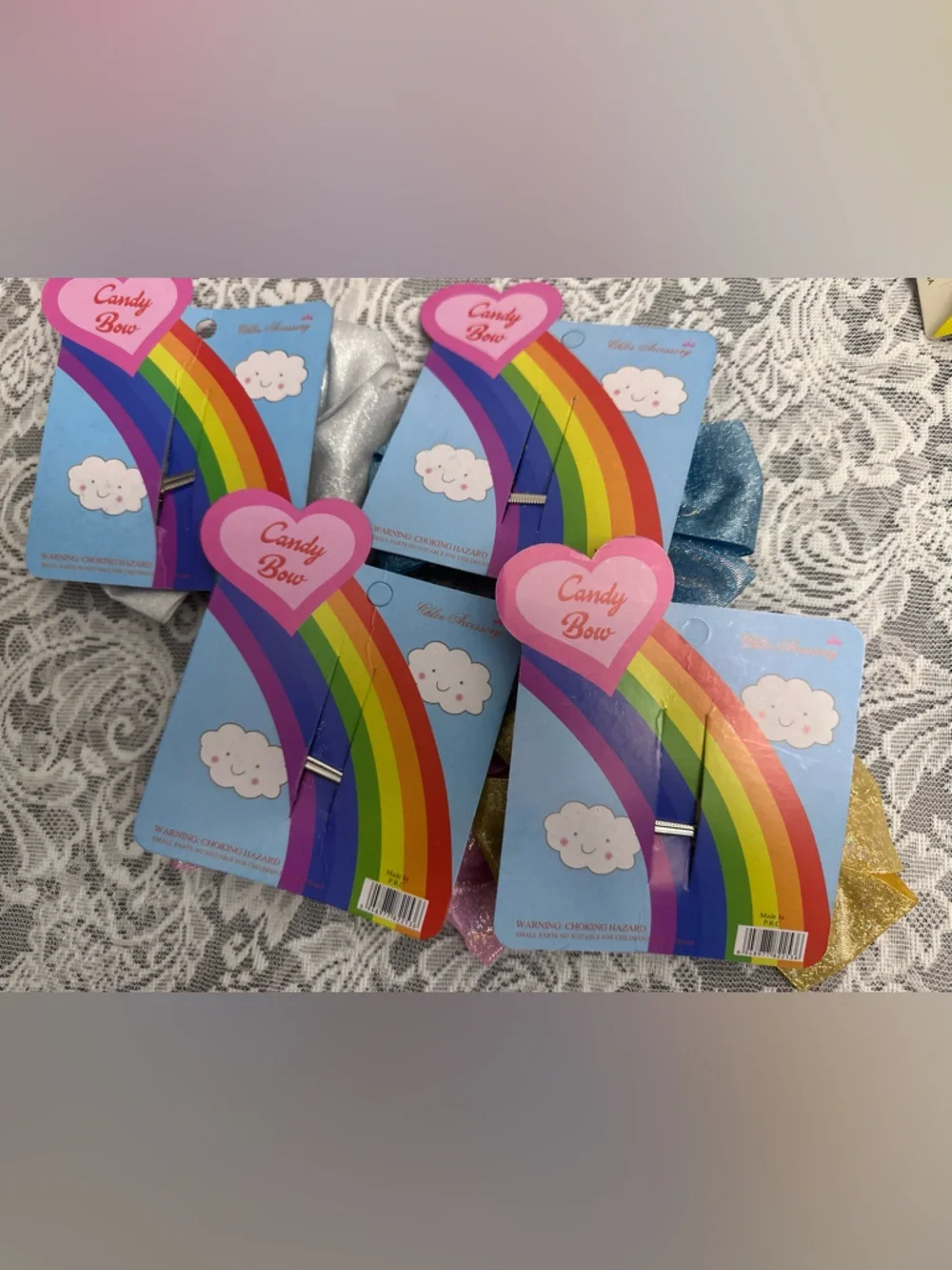 Girls Sparkle Hair Bow Alligator Clips 🎀 4pc Bundle Rhinestone